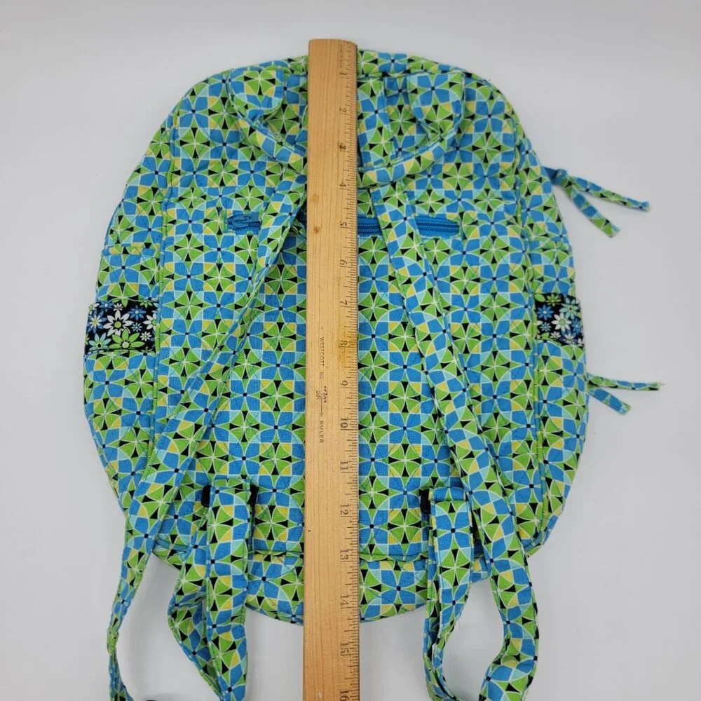 Floral 100% Cotton Backpack Daisy Blue Green Attached Matching Wallet‎